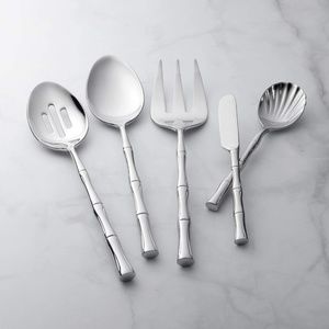 5-Piece Bamboo Shaped Hostess Set, 18/8 Stainless Steel Silverware Serving Set,